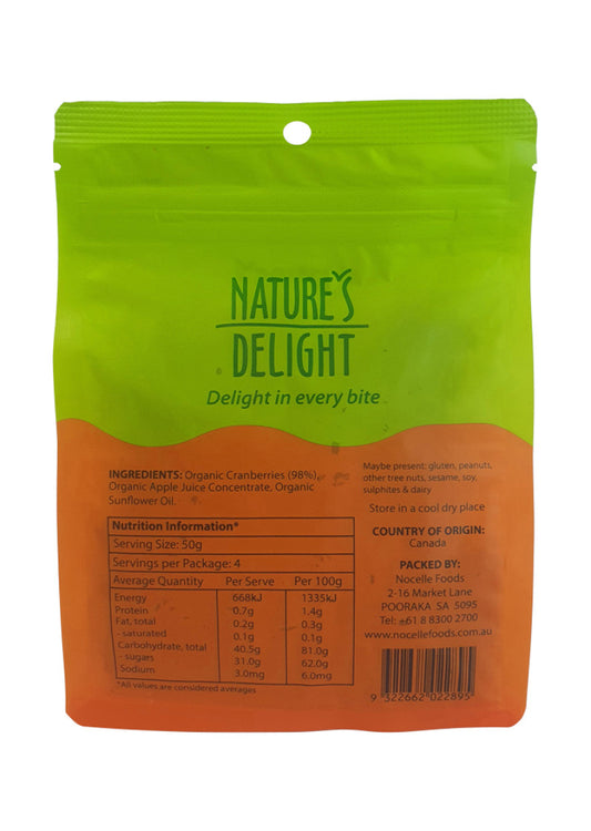 Natures Delight Organic Cranberries Dried 200g