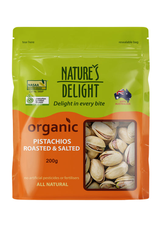 Natures Delight Organic Pistachios Roasted and Salted 200g