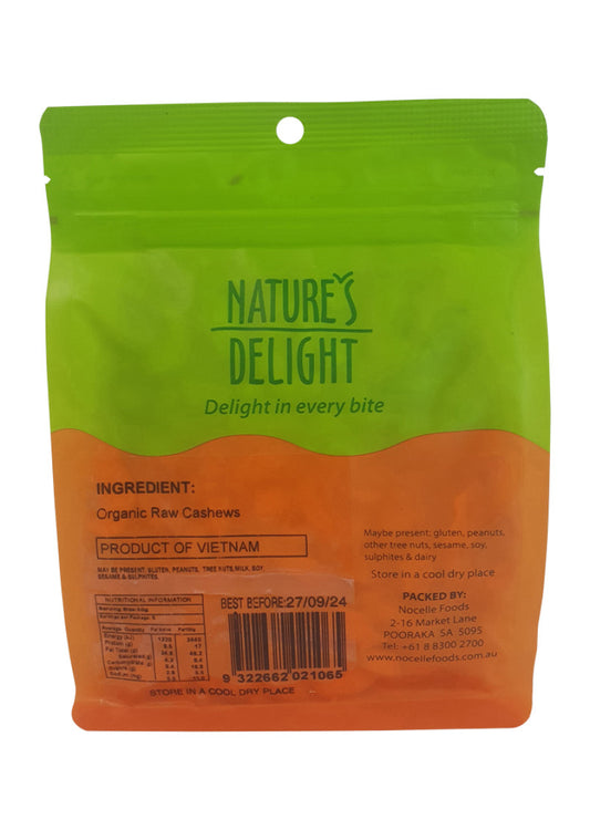 Natures Delight Organic Cashews Raw 300g