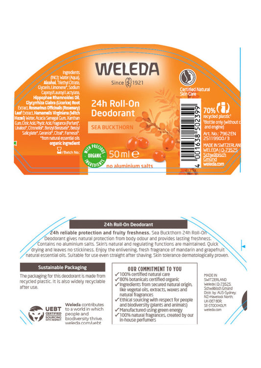Weleda Deodorant Roll On 24hr Sea Buckthorn 50ml