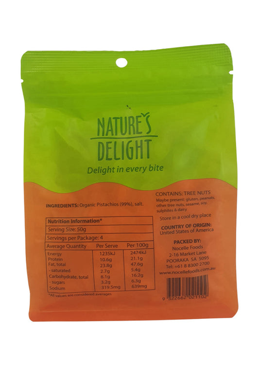 Natures Delight Organic Pistachios Roasted and Salted 200g