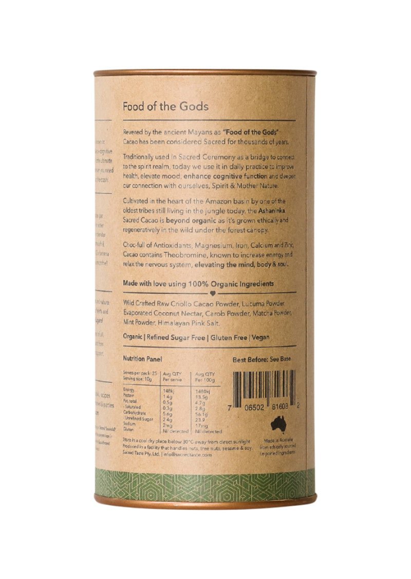 Sacred Taste Org Drinking Cacao (Matcha Mint Cacao) Vitality 250g