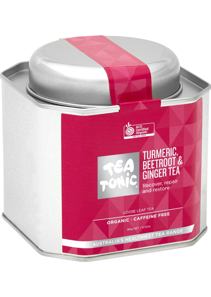 Tea Tonic Org Turmeric Beetrt Ginger Tea Caddy Tin 185g