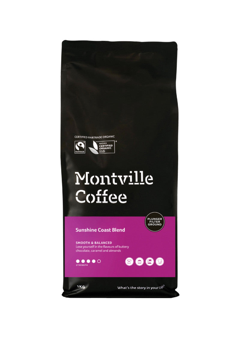 Montville Coffee Org Sunshine Coast Blend Plunger Grnd 1kg