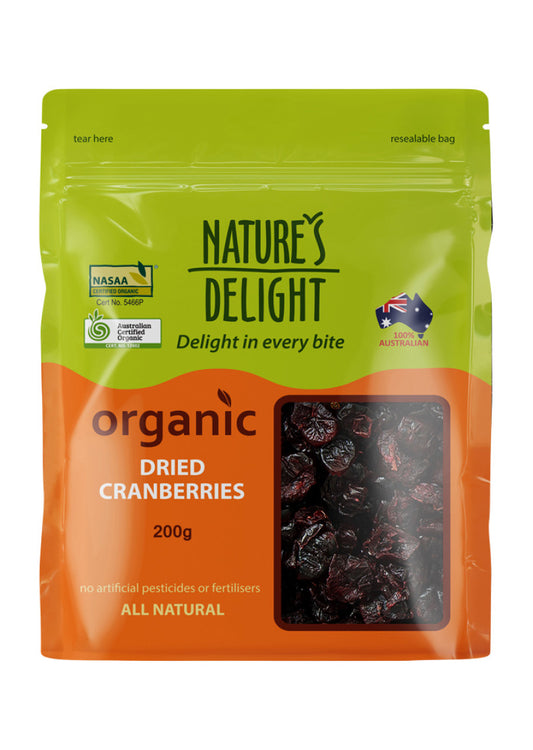 Natures Delight Organic Cranberries Dried 200g